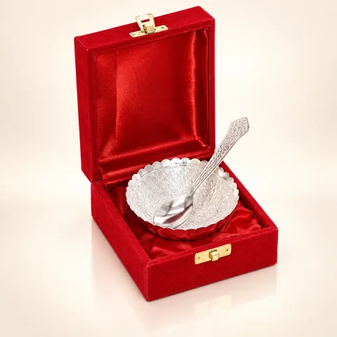Padma Silver-Plated Aluminium One-Bowl Gift Set – 3.5 Inch, presentation-box hero view