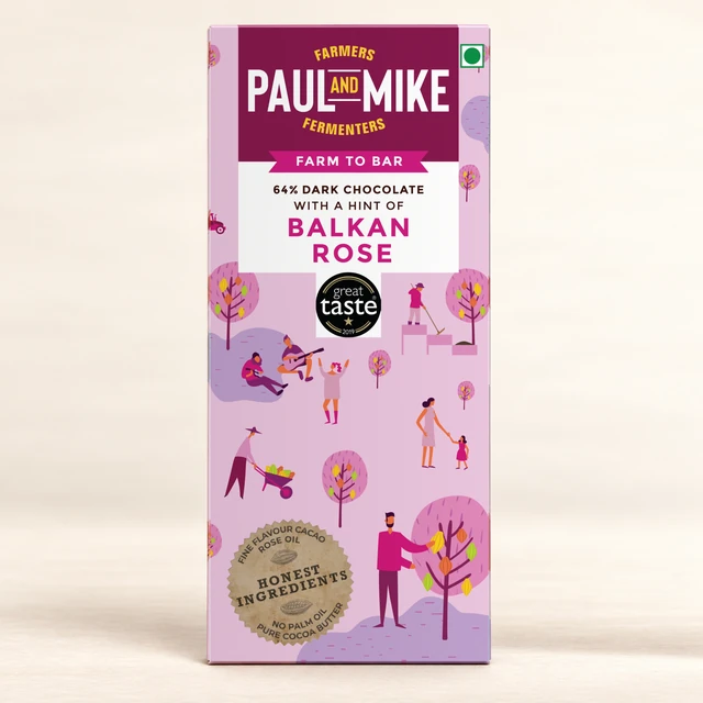 Paul and Mike 64% Mild Dark Chocolate with Balkan Rose, 68 g