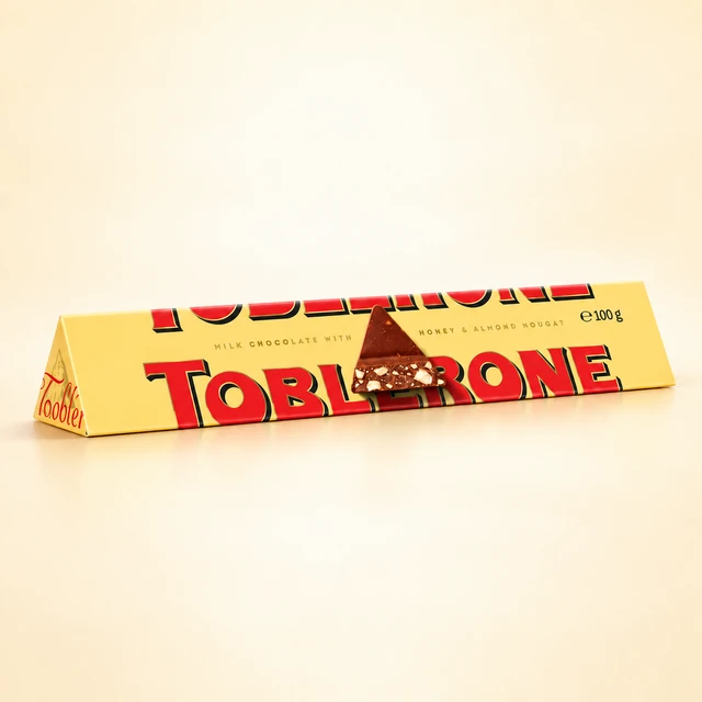 Front packaging of Toblerone Swiss Milk Chocolate with Honey & Almond Nougat, 100 g