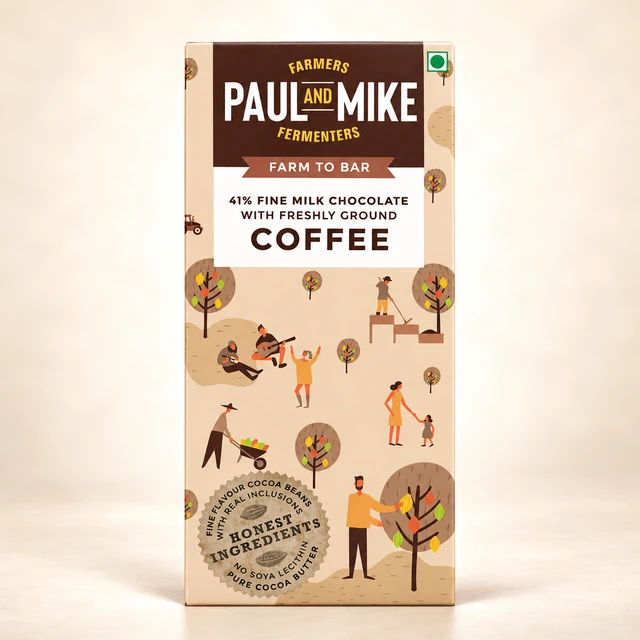 Paul and Mike 41% Fine Milk Chocolate with Freshly Ground Coffee, 68 g