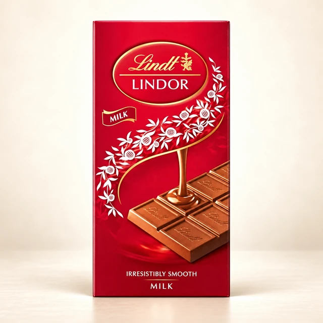 Front packaging of Lindt LINDOR Milk Chocolate Bar, 100 g