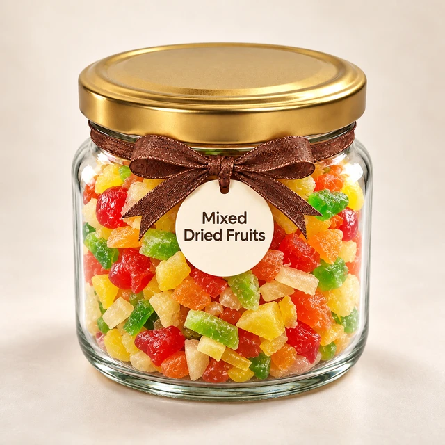 Angroos Mixed Dried Fruits in Wide Glass Bottle, 185 g