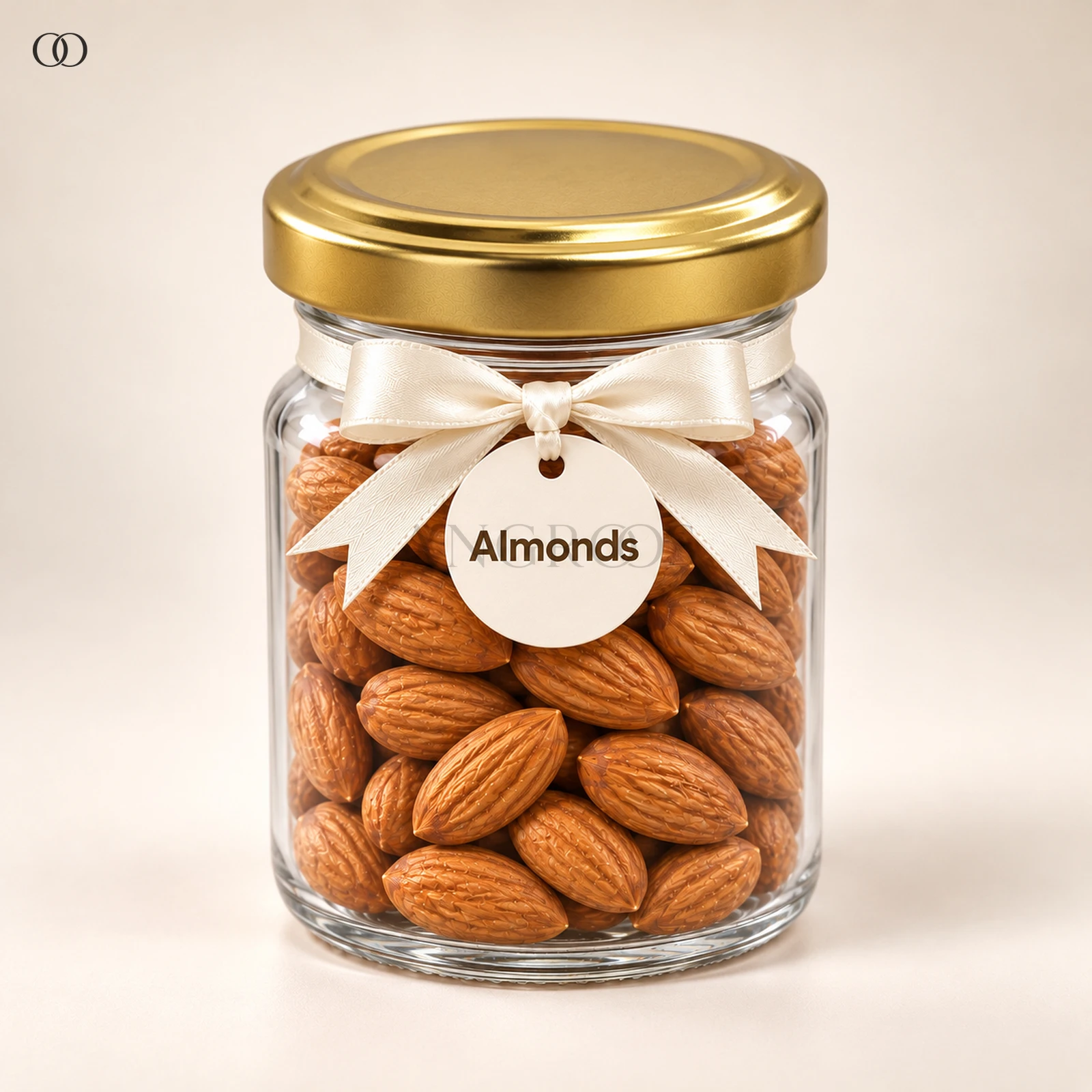 Angroos Whole Almonds in Small Glass Bottle, 60 g, front presentation