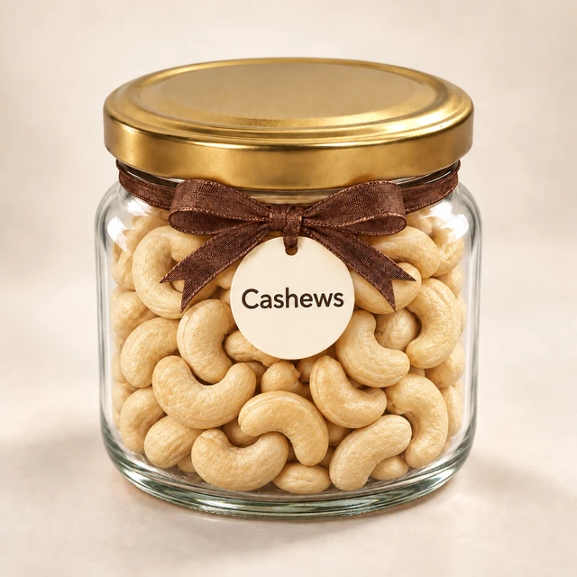 Angroos Whole Cashews in Wide Glass Bottle, 190 g