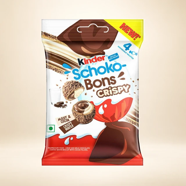 Front packaging of Kinder Schoko-Bons Crispy, 4 Pieces, 22.4 g