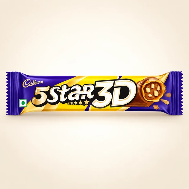 Front packaging of Cadbury 5 Star 3D Chocolatey Bar, 40 g