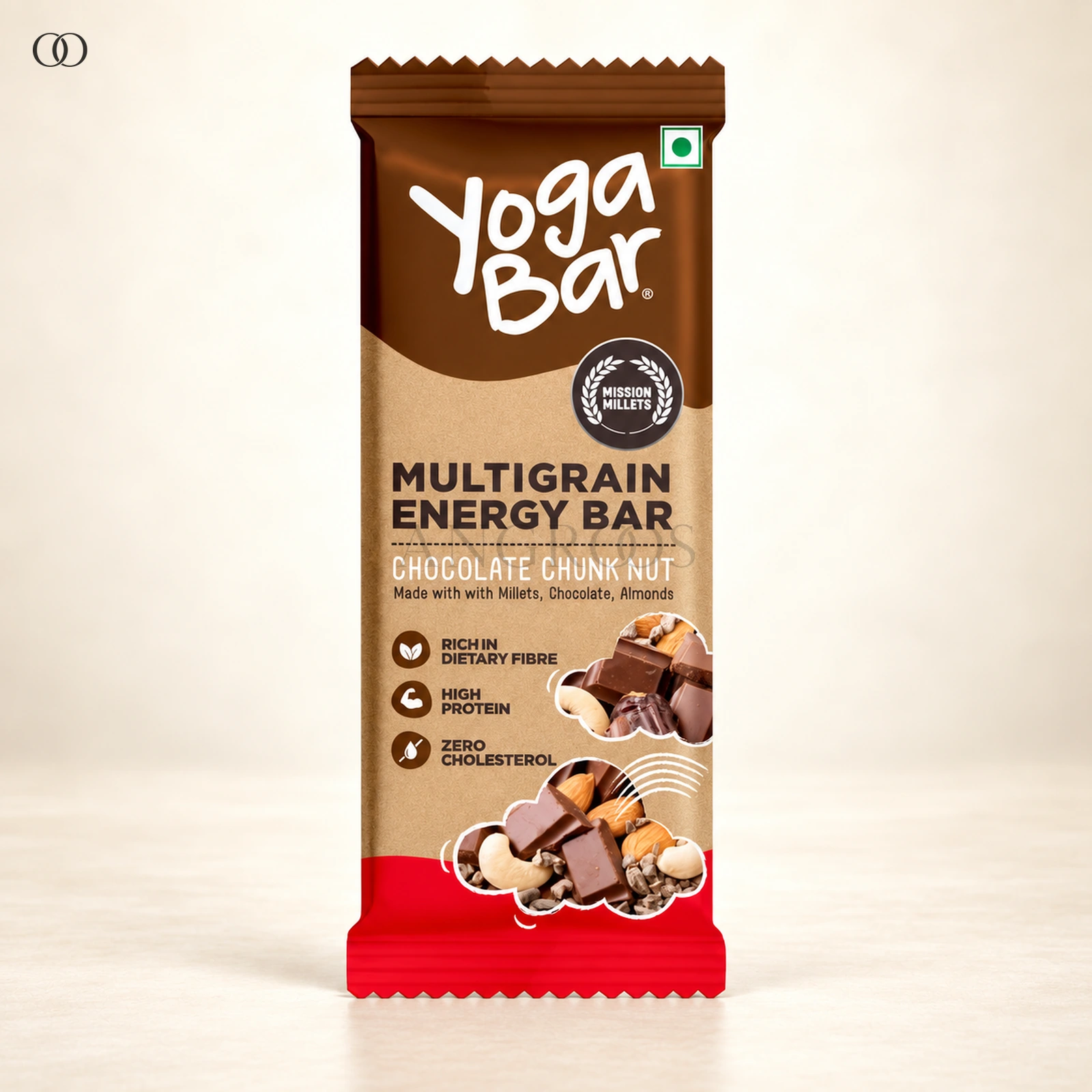 Front packaging of Yoga Bar Chocolate Chunk Nut Multigrain Energy Bar, 35 g