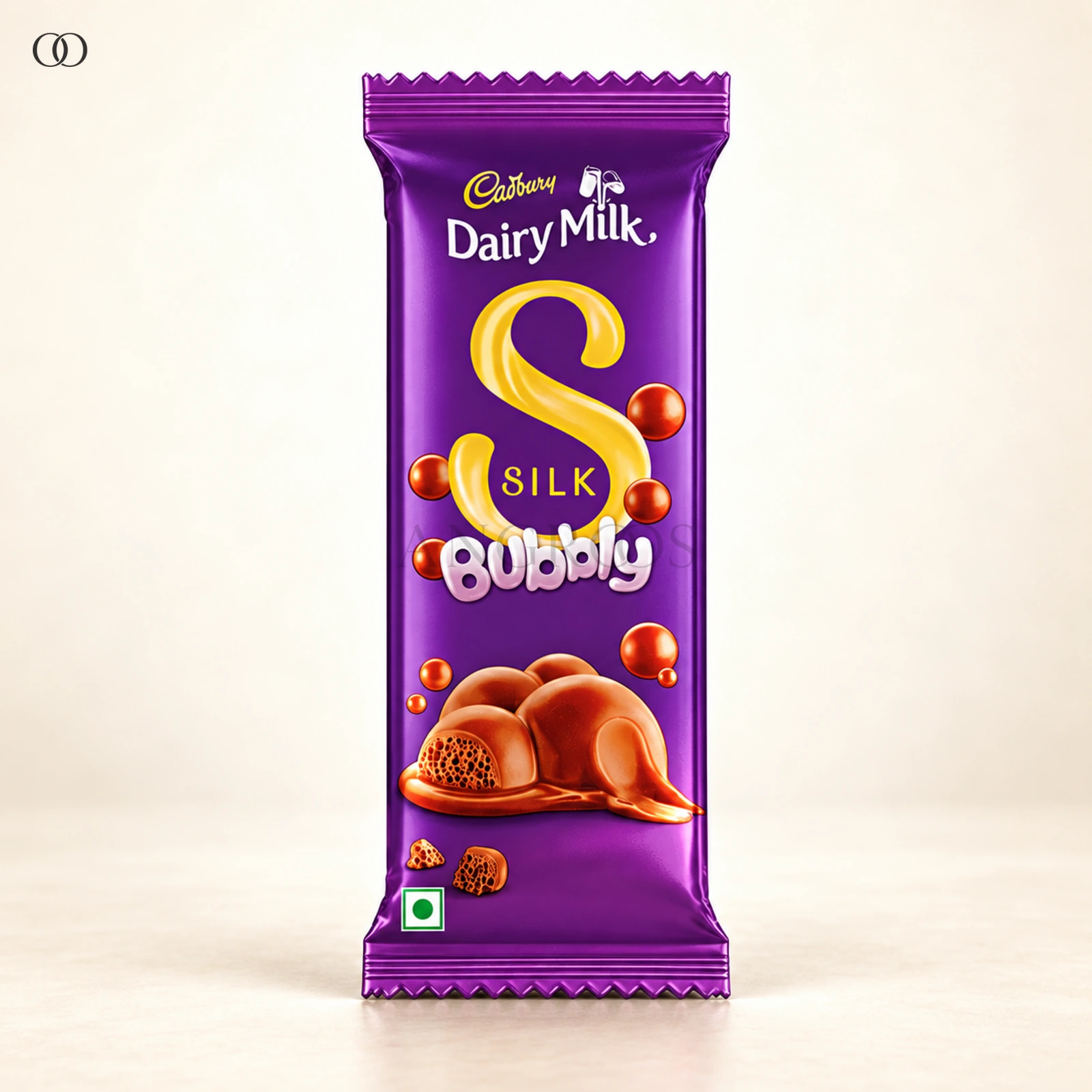Front packaging of Cadbury Dairy Milk Silk Bubbly Milk Chocolate Bar — 46 g