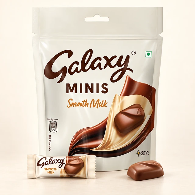 Front packaging of Galaxy Smooth Milk Minis Chocolate Pack — 12 Pieces, 72 g