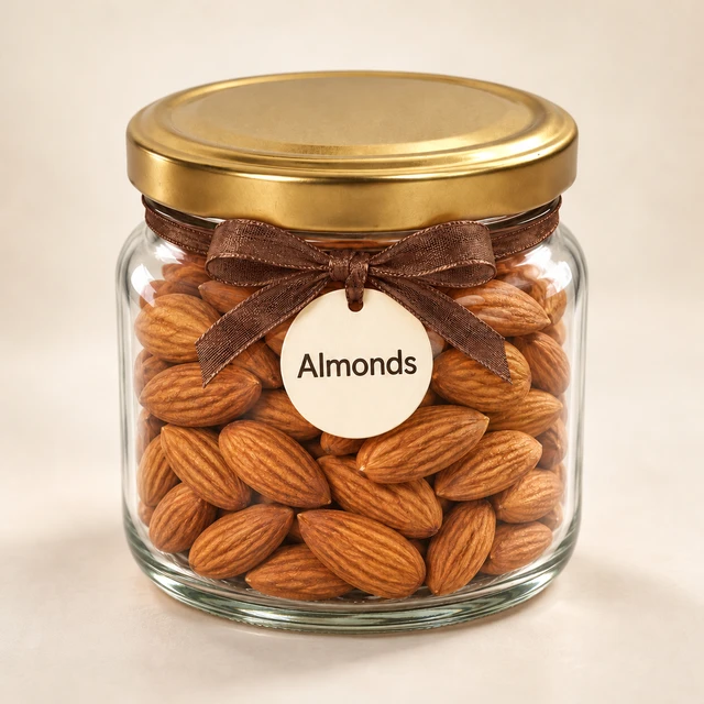 Angroos Whole Almonds in Wide Glass Bottle, 195 g