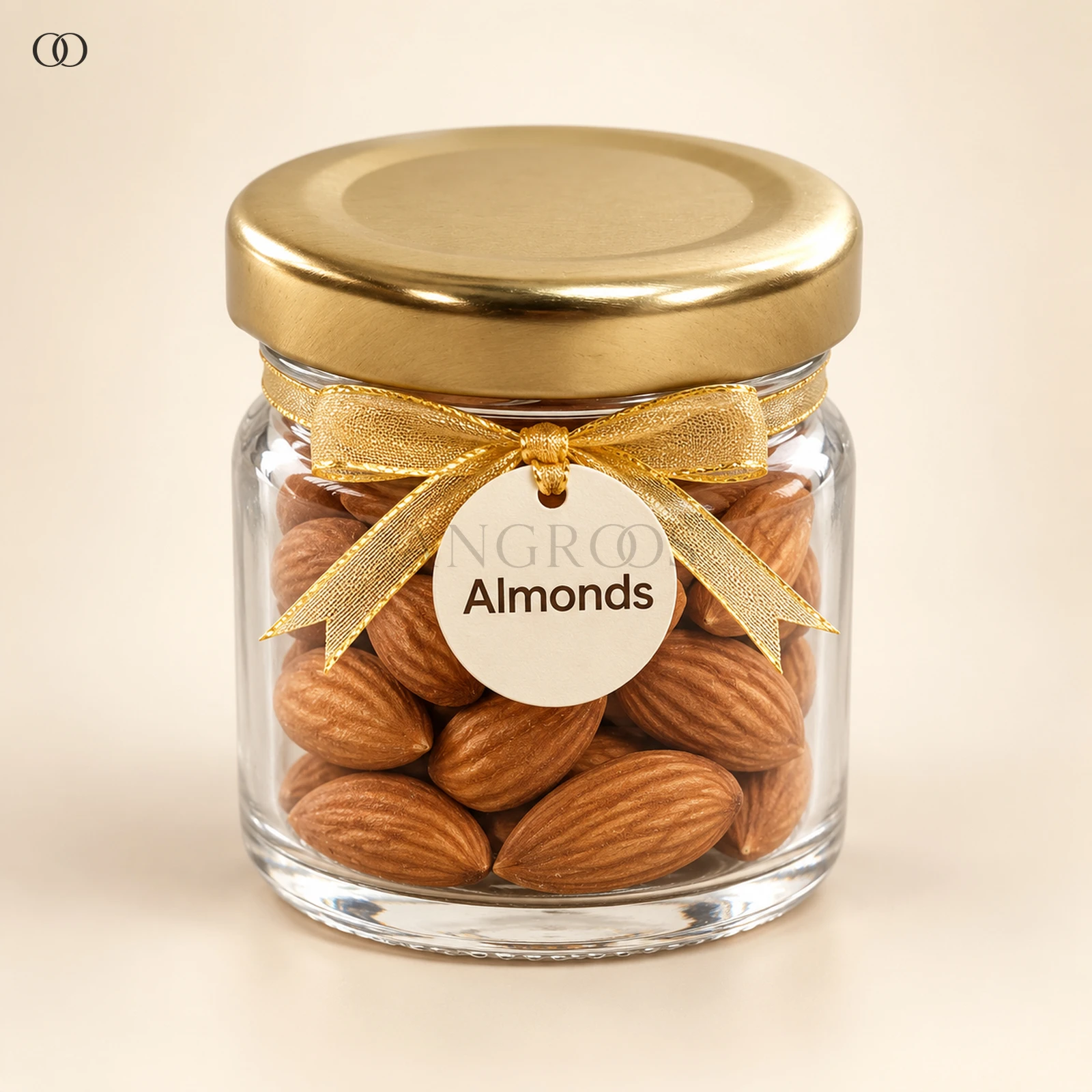 Angroos Whole Almonds in Mini Glass Bottle, 23 g, front presentation