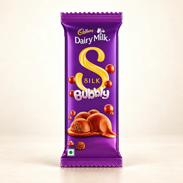Front packaging of Cadbury Dairy Milk Silk Bubbly Milk Chocolate Bar — 46 g
