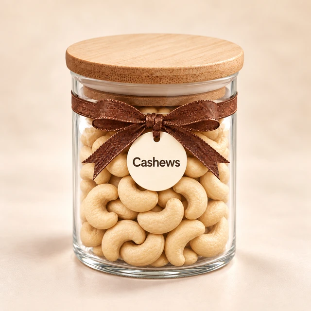 Angroos Whole Cashews in Small Wooden-Lid Glass Jar, 115 g