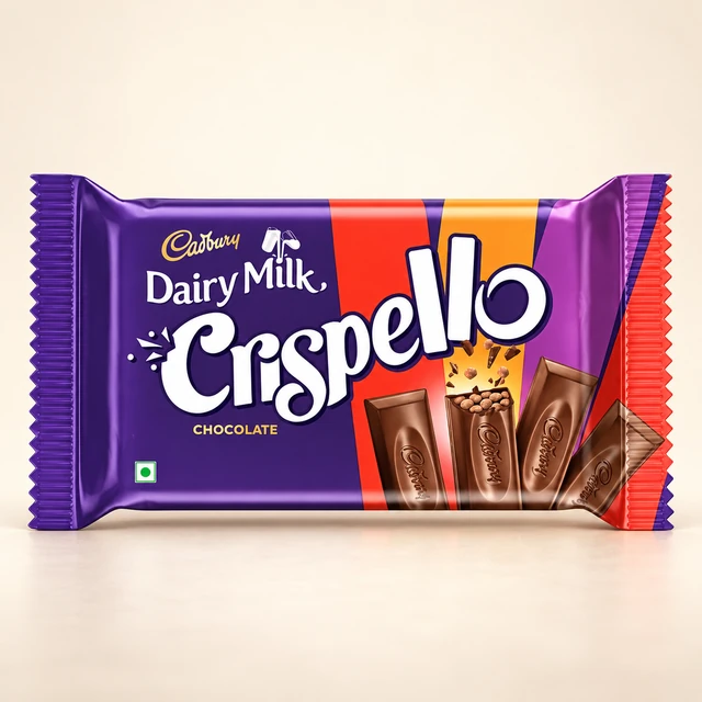 Front packaging of Cadbury Dairy Milk Crispello Chocolate Bar, 35 g