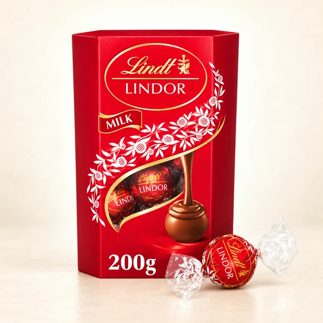 Front packaging of Lindt LINDOR Milk Chocolate Truffles Gift Pack, 200 g