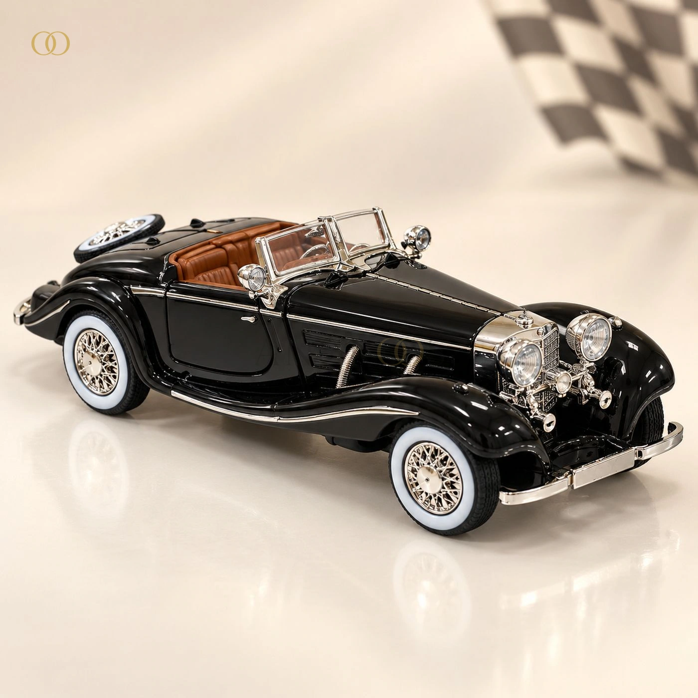 Black Vintage Convertible Roadster Die-Cast Model — main front three quarter
