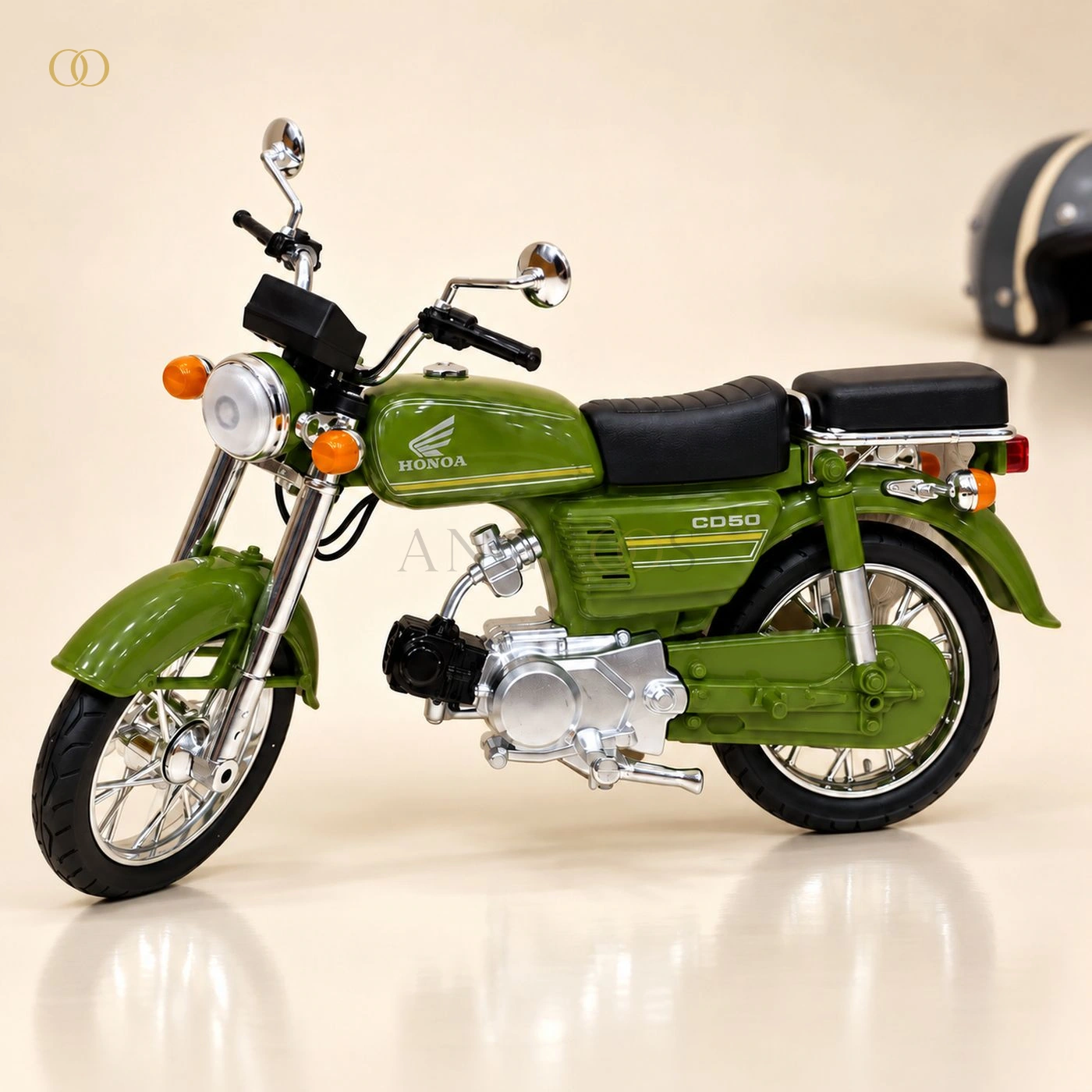 Olive Green CD50-Style Die-Cast Motorcycle Model — main without box