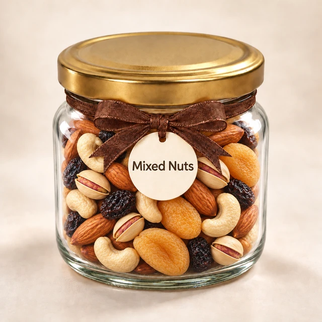 Angroos Mixed Nuts and Dried Fruits in Wide Glass Bottle, 160 g