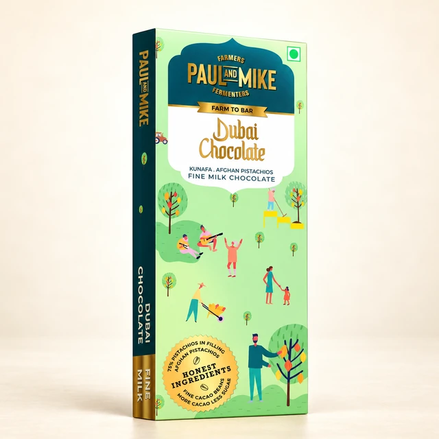 Paul and Mike Dubai Kunafa Fine Milk Chocolate with Afghan Pistachios, 96 g