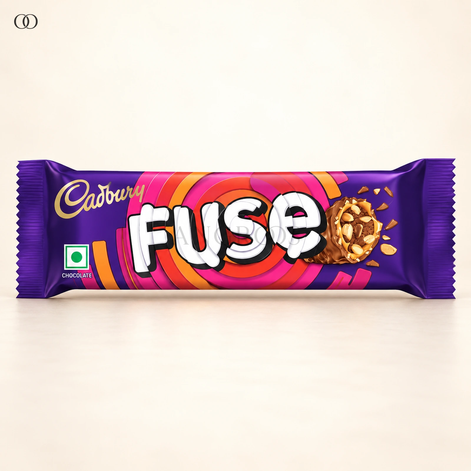 Front packaging of Cadbury Fuse Peanut & Caramel Filled Chocolate Bar, 23 g