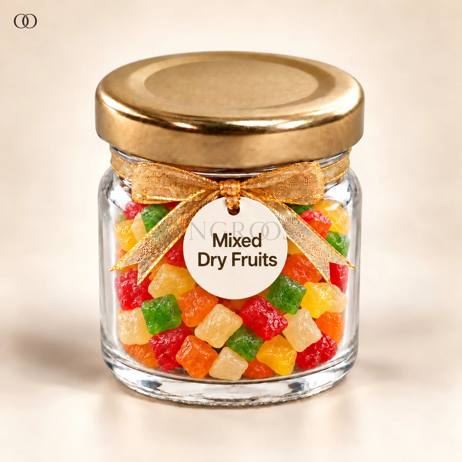 Angroos Mixed Dried Fruits in Mini Glass Bottle, 17 g, front presentation