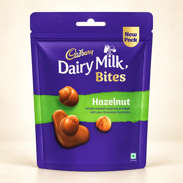 Front packaging of Cadbury Dairy Milk Hazelnut Bites Chocolate, 54 g