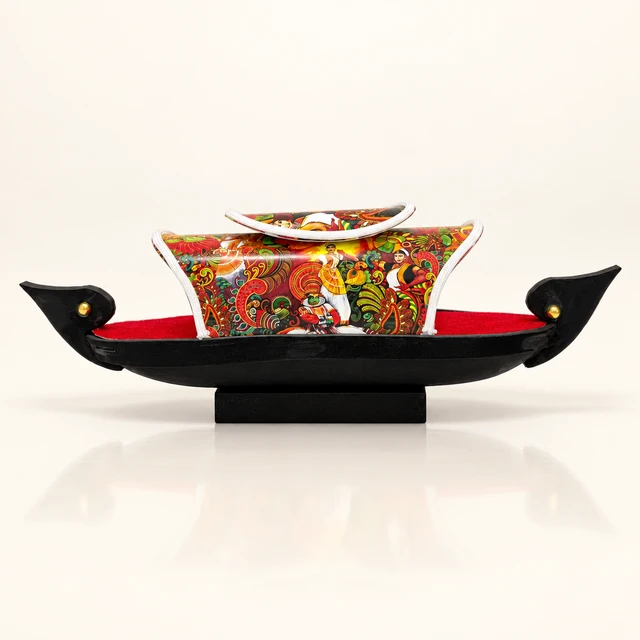 Kerala Houseboat Miniature with Alternate Mural Design, 10.5 Inches Long