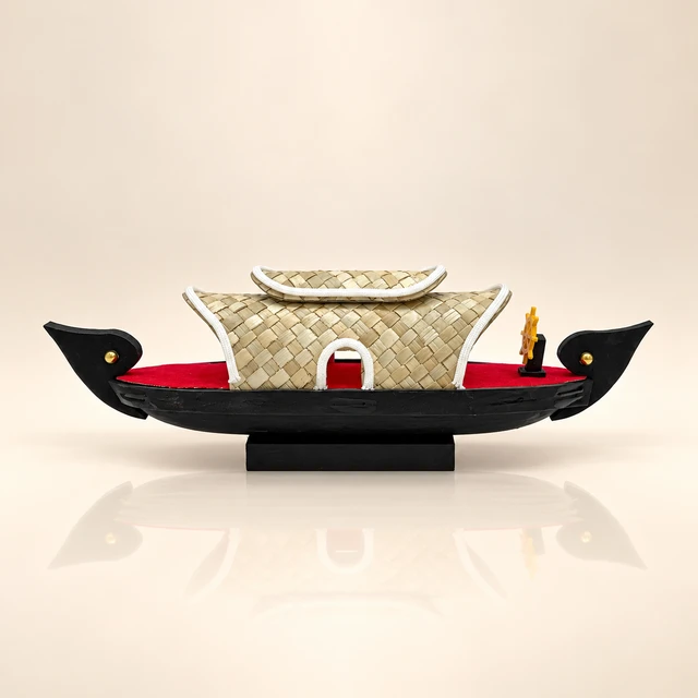 Kerala Houseboat Miniature with Woven-Look Canopy, 10.5 Inches Long