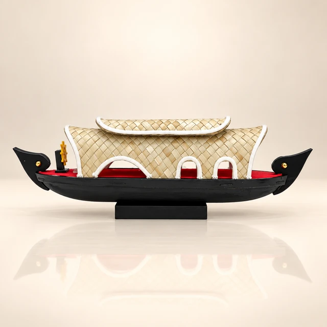 Kerala Houseboat Miniature with Woven-Look Canopy, 12.5 Inches