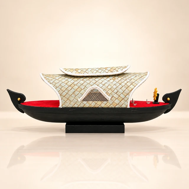Kerala Houseboat Miniature with Woven-Look Canopy, 14.5 Inches Long · Design 4
