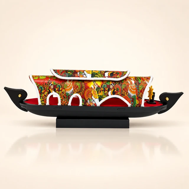Kerala Houseboat Showpiece with Colourful Mural Cabin, 12.5 Inches Long — complete product