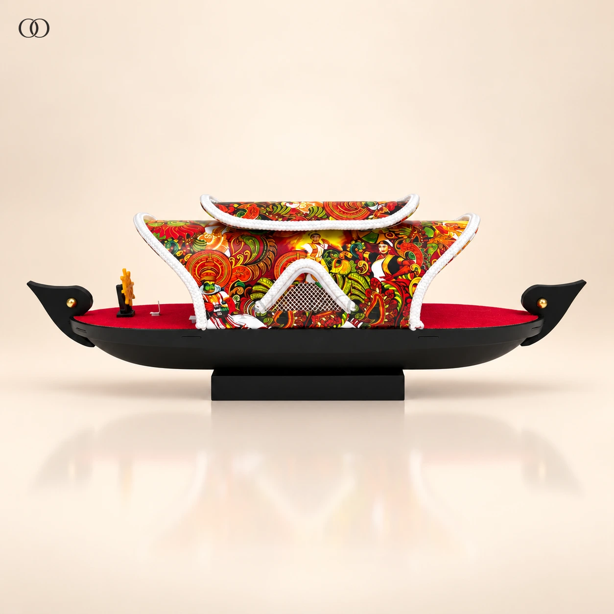 Kerala Houseboat Showpiece with Colourful Mural Cabin, 14.5 Inches Long — complete product