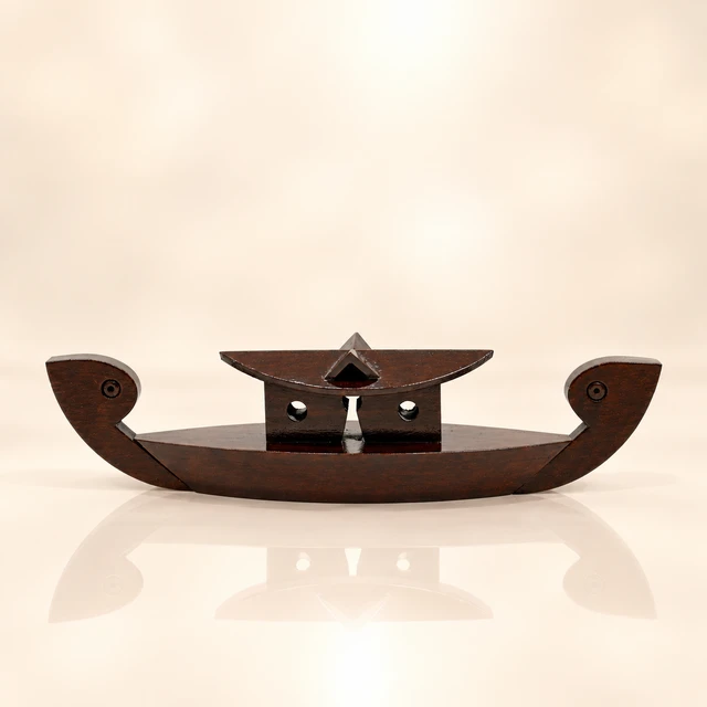 Mahogany Kerala Boat Miniature for Table Display, 12.4 Inches Long