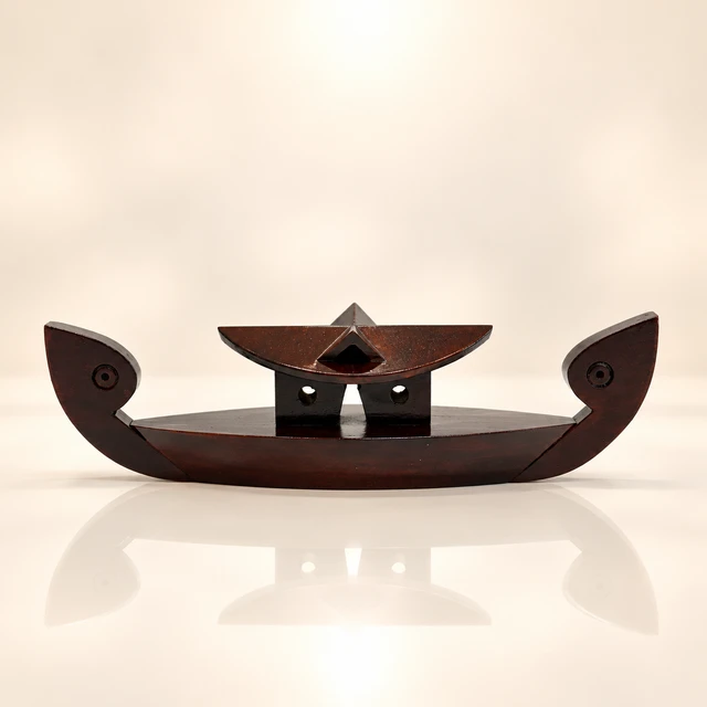 Mahogany Kerala Boat Miniature for Table Display, 8.7 Inches Long