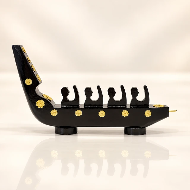 Mahogany Kerala Snake Boat Table Showpiece, 10.5 Inches Long · 4 Figures — complete product