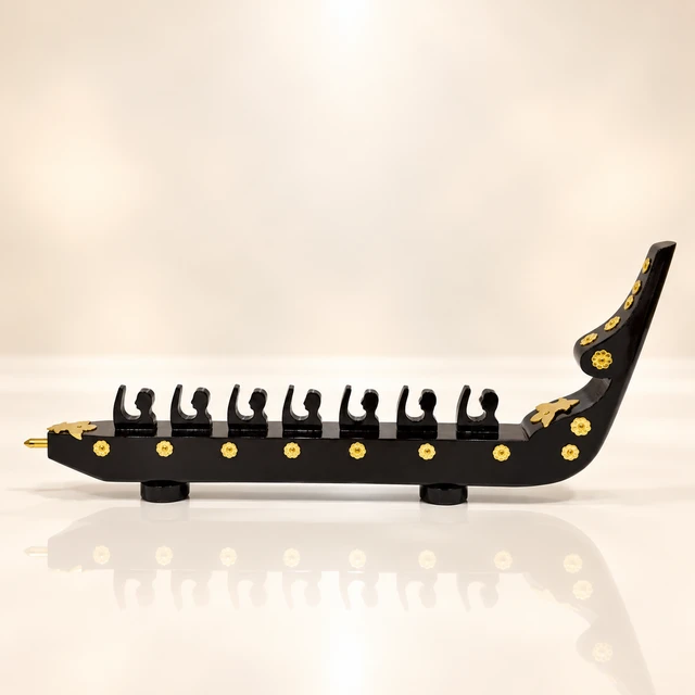 Mahogany Kerala Snake Boat Table Showpiece, 18 Inches Long · 7 Figures