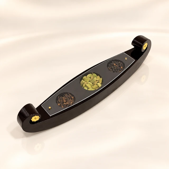 Mahogany Kerala Spice-Display Boat, 12 Inches Long