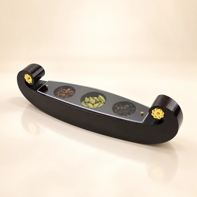 Mahogany Kerala Spice-Display Boat, 9 Inches Long
