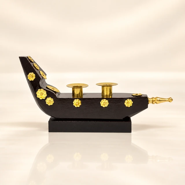 Mahogany Snake Boat Candle Holder, 4 Inches High — complete product