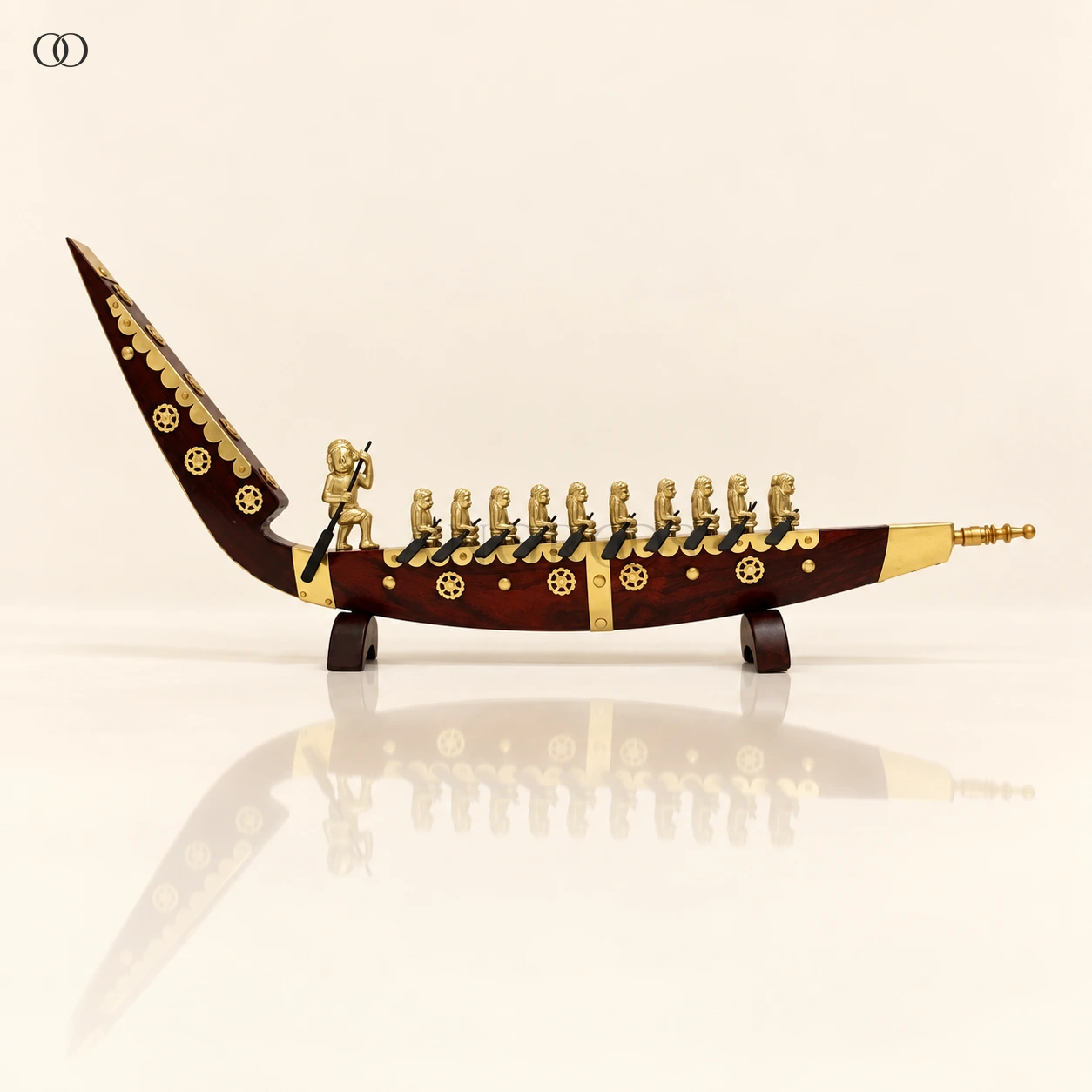 Mahogany Snake Boat with Gold-Tone Rower Figures, 18.5 Inches Long · 21 Figures — complete product