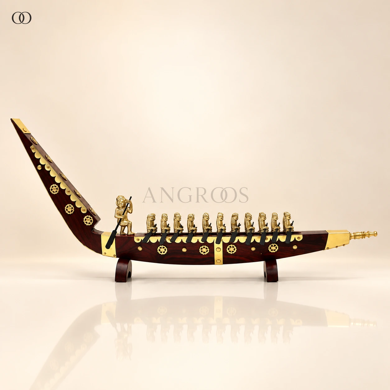 Mahogany Snake Boat with Gold-Tone Rower Figures, 20 Inches Long · 23 Figures — complete product