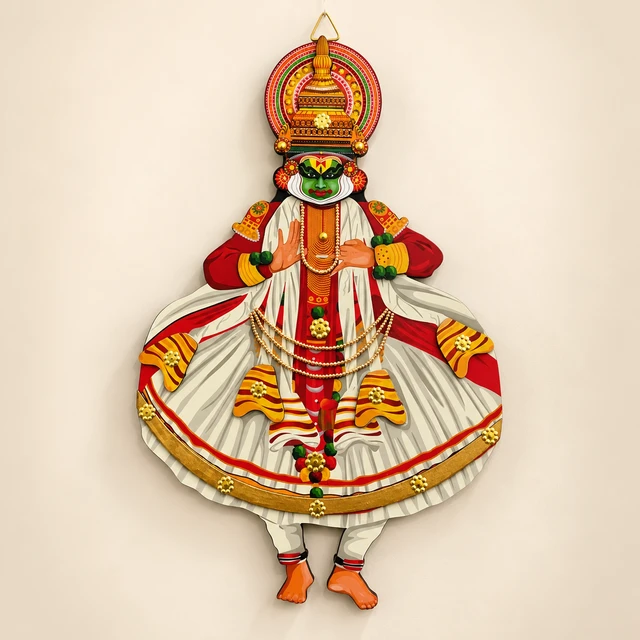 MDF Full-Body Kathakali Dancer Wall Hanging, 14 Inches High