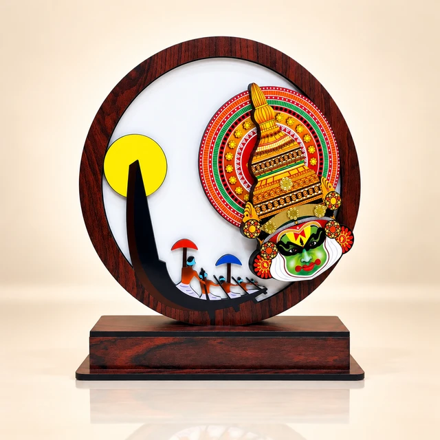 MDF Kathakali and Vallam Kali Round-Frame Souvenir, 10.5 Inches High — complete product