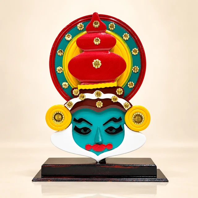 MDF Kathakali Face Table Stand with Colourful Headdress, 10 Inches High