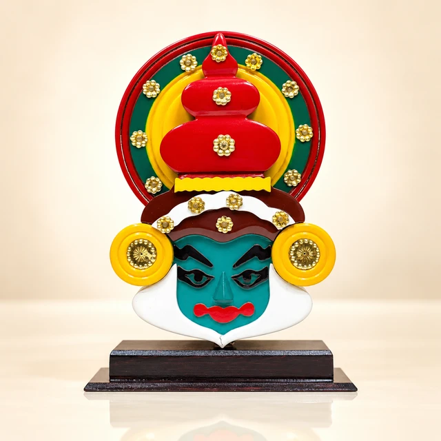 MDF Kathakali Face Table Stand with Colourful Headdress, 9 Inches High — complete product