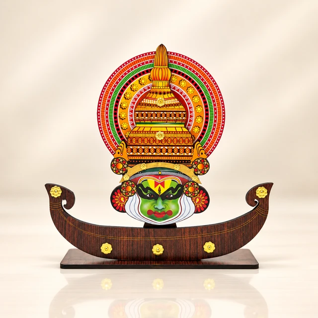 MDF Kathakali Head and Boat Table Showpiece, 10 Inches High
