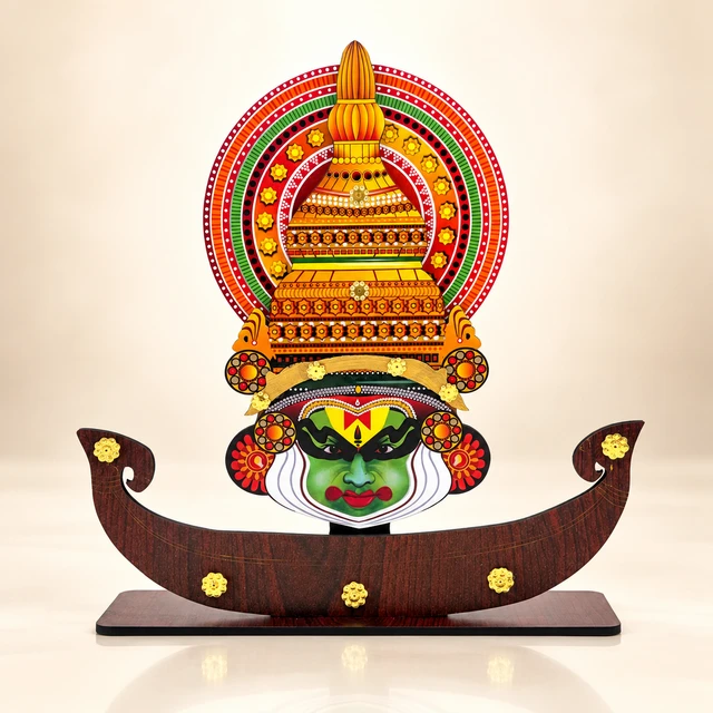 MDF Kathakali Head and Boat Table Showpiece, 12.5 Inches High