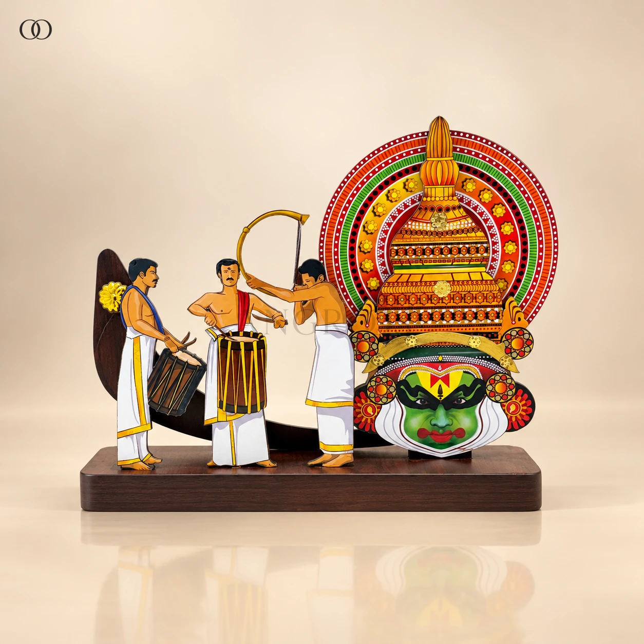 MDF Kathakali Head and Pooram Musicians Table Showpiece, 9.5 Inches High — complete product