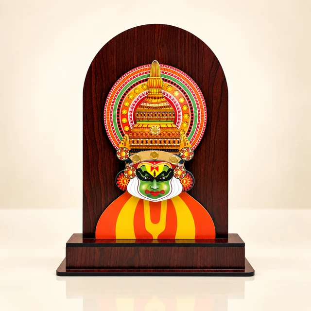 MDF Kathakali Head Memento with Decorative Arch, 11 Inches High — complete product