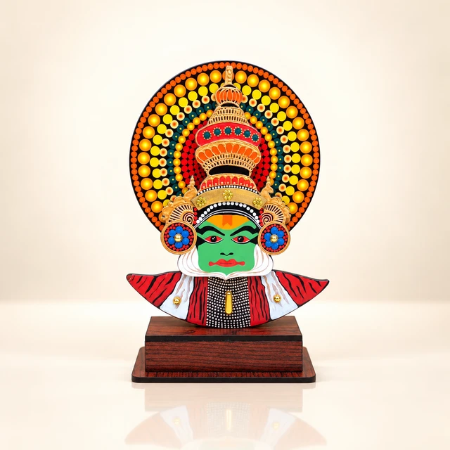 MDF Kathakali Head Table Stand with Colourful Crown, 9.5 Inches High — complete product